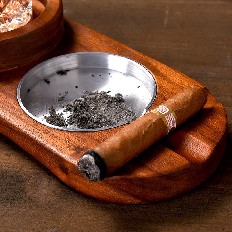 2 In 1 Wooden Ashtray Rustic Wood Whiskey Glass Cup Tray And Cigar Holder Rest Ashtray Home Office Decoration Ornaments