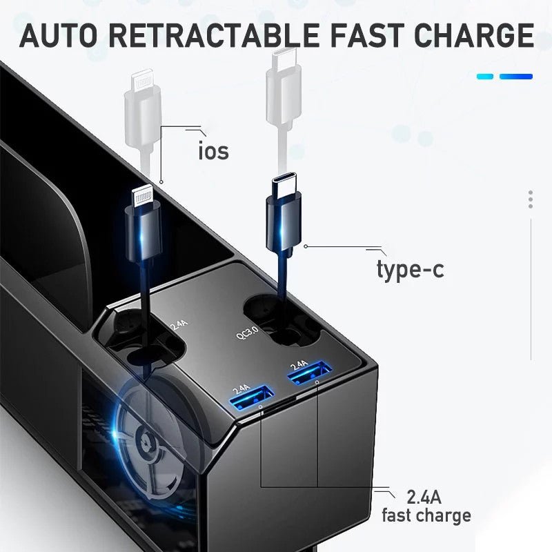 Car Organizer with Charger Cable Car Seat Gap Storage Box with Cable